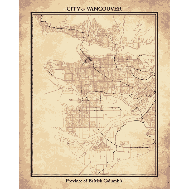 Vancouver, Vintage old style, map print
