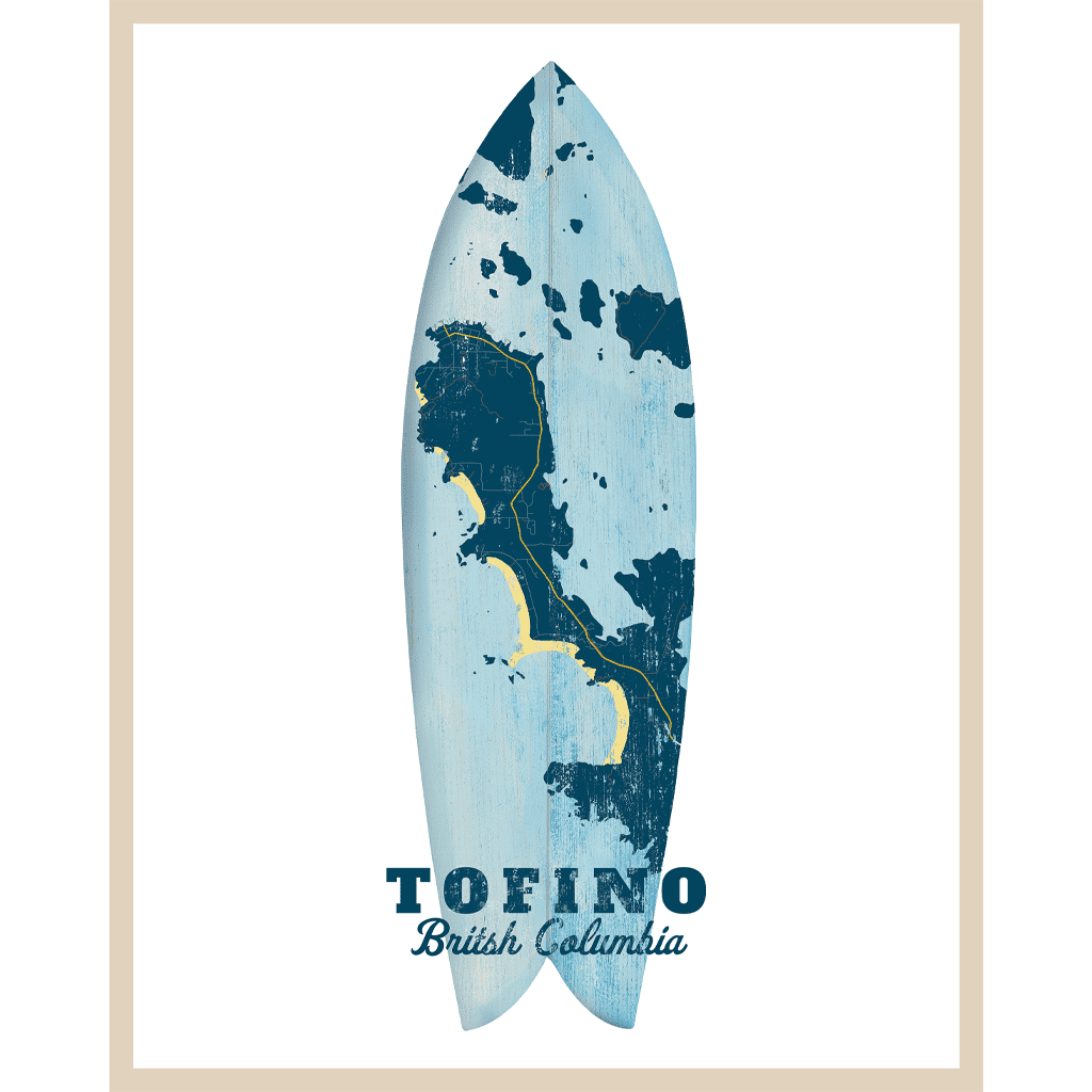 Tofino, BC, Surf Board, Map Print - Tofino poster & art prints