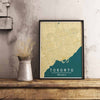 Framed Vintage GTA (Greater Toronto Area) Map Print: Timeless charm meets yellow Art Deco style, merging aesthetics and geography in an alluring display.