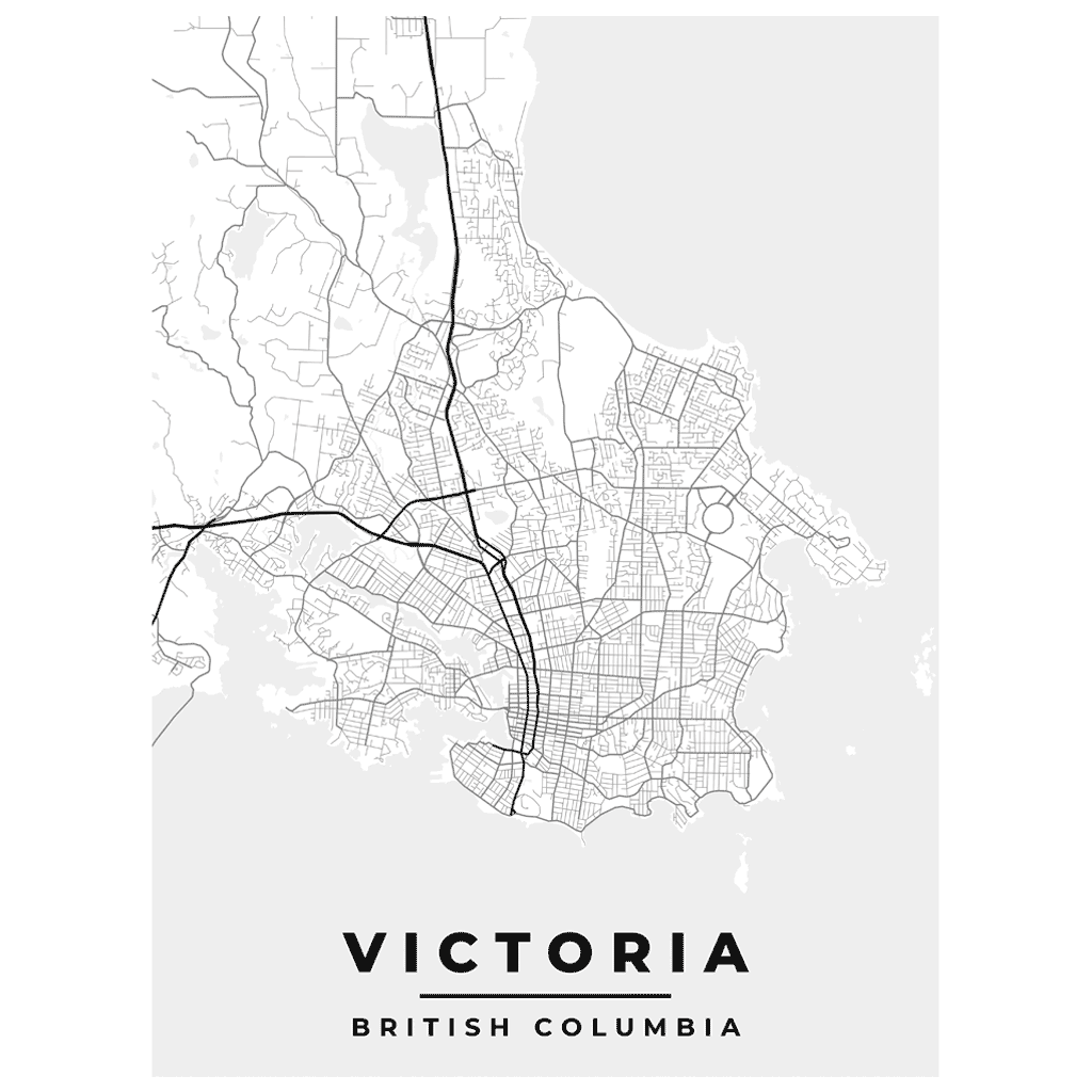 Highly detail the Victoria, BC, poster map print is classic and minimalist, with a touch of grey and white