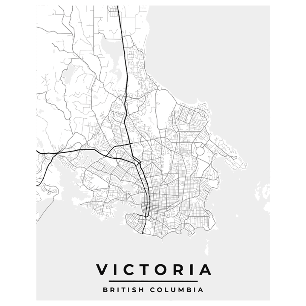 Highly detail the Victoria, BC, poster map print is classic and minimalist, with a touch of white and grey.