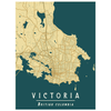 Victoria vintage style art print is a map poster featuring the streets of Victoria in beautiful yellow tones.