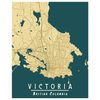 Victoria vintage, art deco style art print is a map poster featuring the streets of Victoria in beautiful yellow tones.