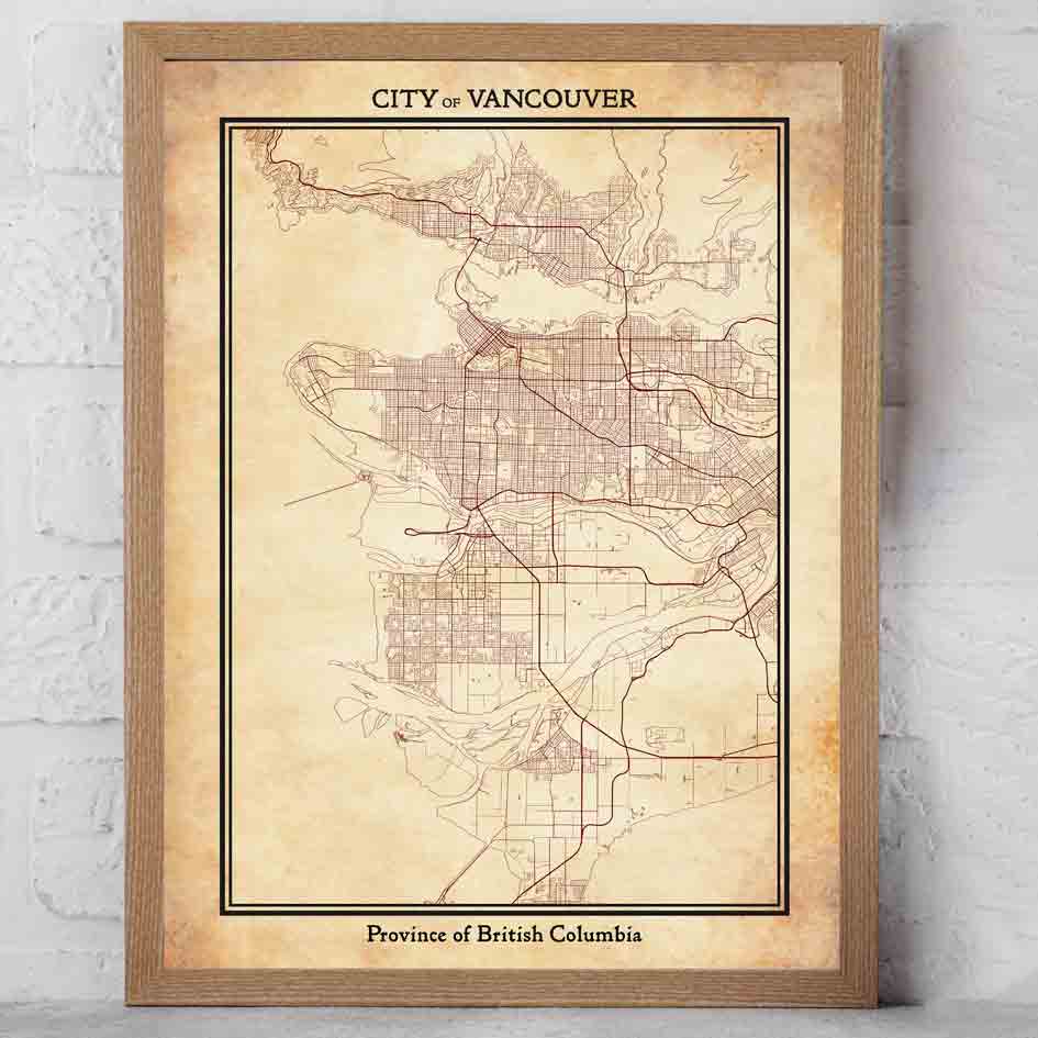 Vancouver, Vintage old style, map print