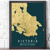 Framed Victoria vintage style art print is a map poster featuring the streets of Victoria in beautiful yellow tones.