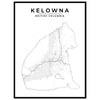 Grizzly bear Map Print of Kelowna, British Columbia is shown inside a grey bear shape poster