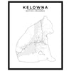 Okanagan Grizzly bear Map Print of Kelowna, British Columbia is shown inside a grey bear shape poster