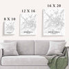 Elevate your living room with the Montreal and Quebec poster map print. Classic minimalism meets timeless elegance in shades of grey and white, enriching your space's aesthetic appeal.