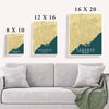 Vintage GTA Map Print: Yellow Art Deco style, a sophisticated addition to your living room, merging aesthetics and geography elegantly.