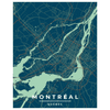 Load image into Gallery viewer, The Montreal vintage style art print is a map poster showing the streets of Montreal in beautiful blue, green tones
