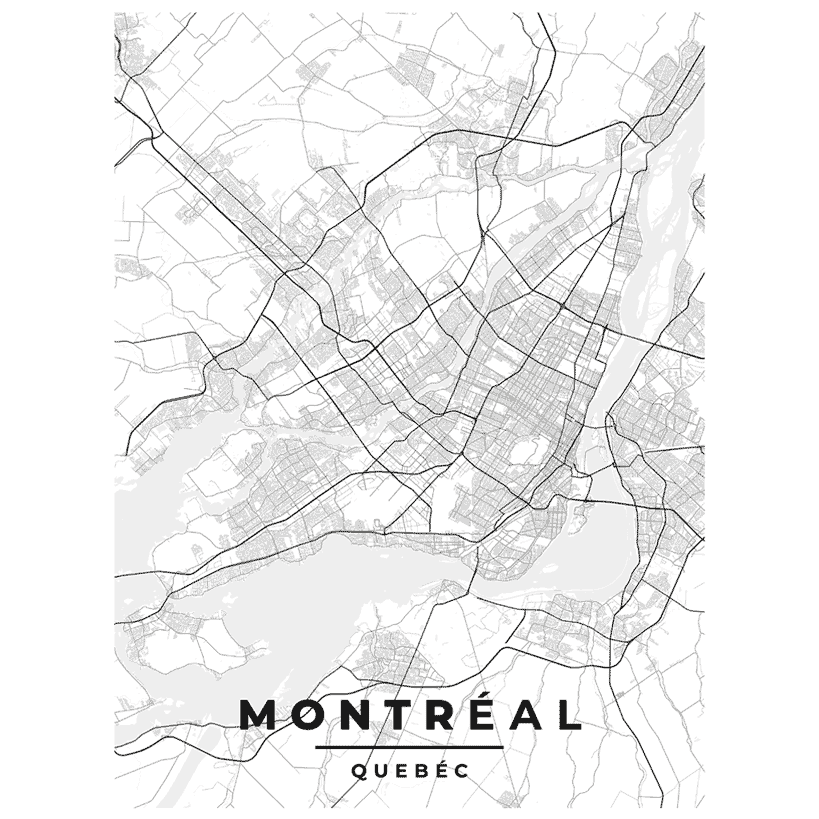 Montreal and Quebec poster map print: Classic minimalism, enriched with timeless grey and white tones, elevates your space's decor.