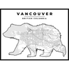 Bear Map Print of Vancouver, British Columbia, is shown inside a grey bear silhouette poster