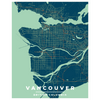 Load image into Gallery viewer, The Vancouver vintage style art print is a map poster showing the streets of Vancouver in beautiful blue, green tones
